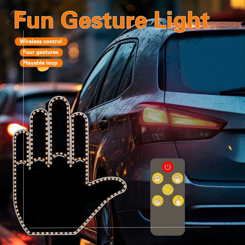 New LED Gesture Light Car Finger Light With Remote Road Rage Signs Middle Finger Gesture Light Hand Lamp Back Window Car LED