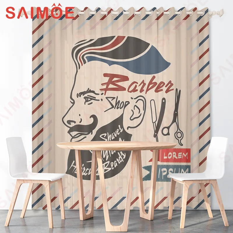 Imagem -03 - Salão de Beleza Masculino com Ganchos Tecido de Poliéster Fino Decoração Personalizada para Quarto de Barbearia Europeu e Americano Tesoura Pente