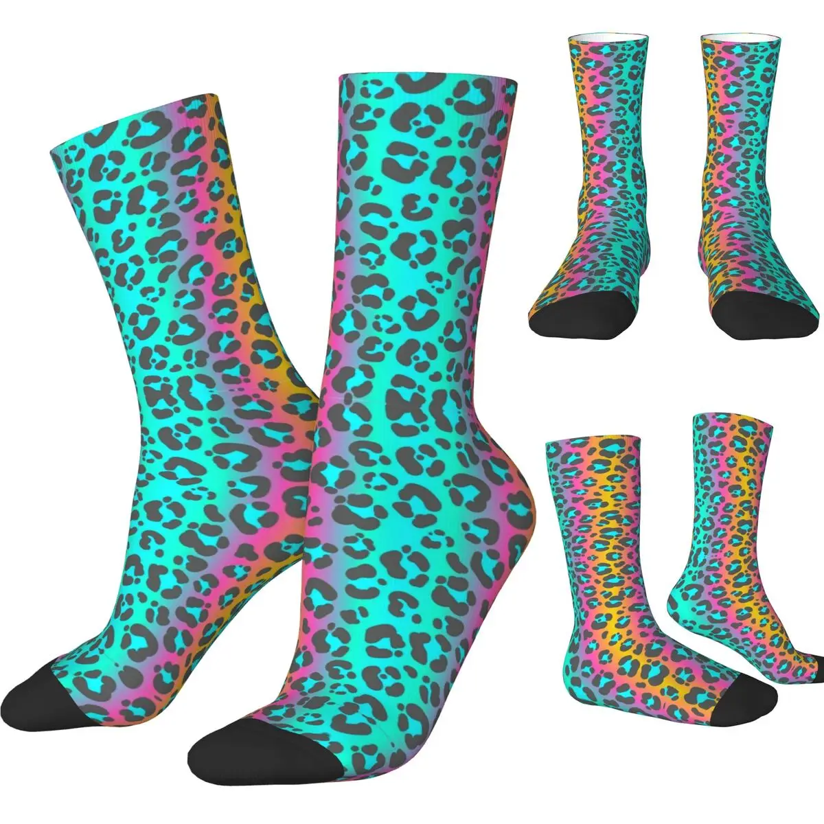 Rainbow Cheetah Leopard Print Stockings Adults Men Socks Comfortable Funny Socks Spring Skateboard Non Slip Socks Gift Idea