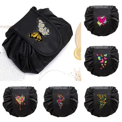 Butterfly Printing Drawstring Cosmetic Bag Travel Storage Makeup Bag Organizer Make Up Pouch Women Portable Toiletry Beauty Case