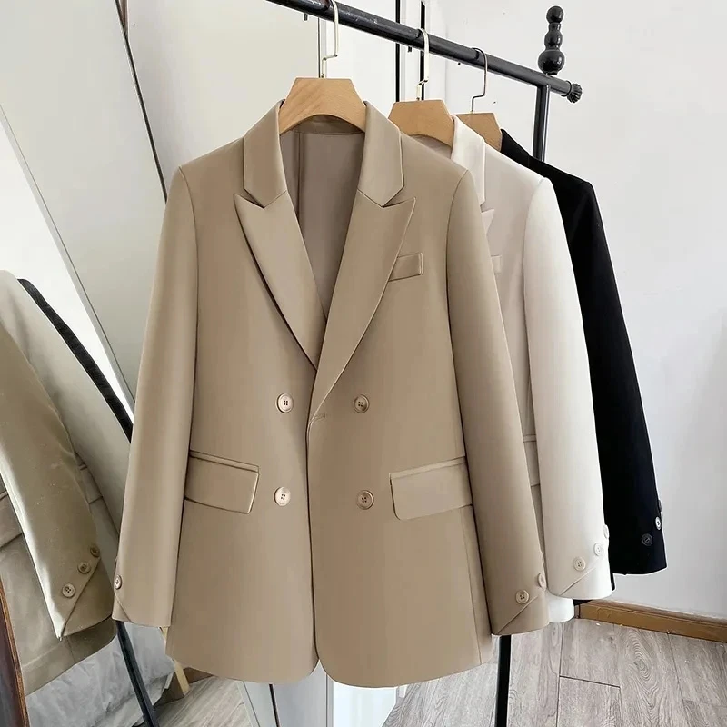 Women\'s Double Breasted Blazers, Office Coat, Long Sleeve Suit, Ladies Outerwear, Female Fashion, Spring, Autumn, New, 2023