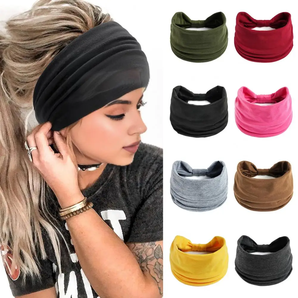 

Women Sport Headband Solid Color Adjustable Width Headband High Elastic Sweat-Absorbent Yoga Headband Elastic Turban Headwrap