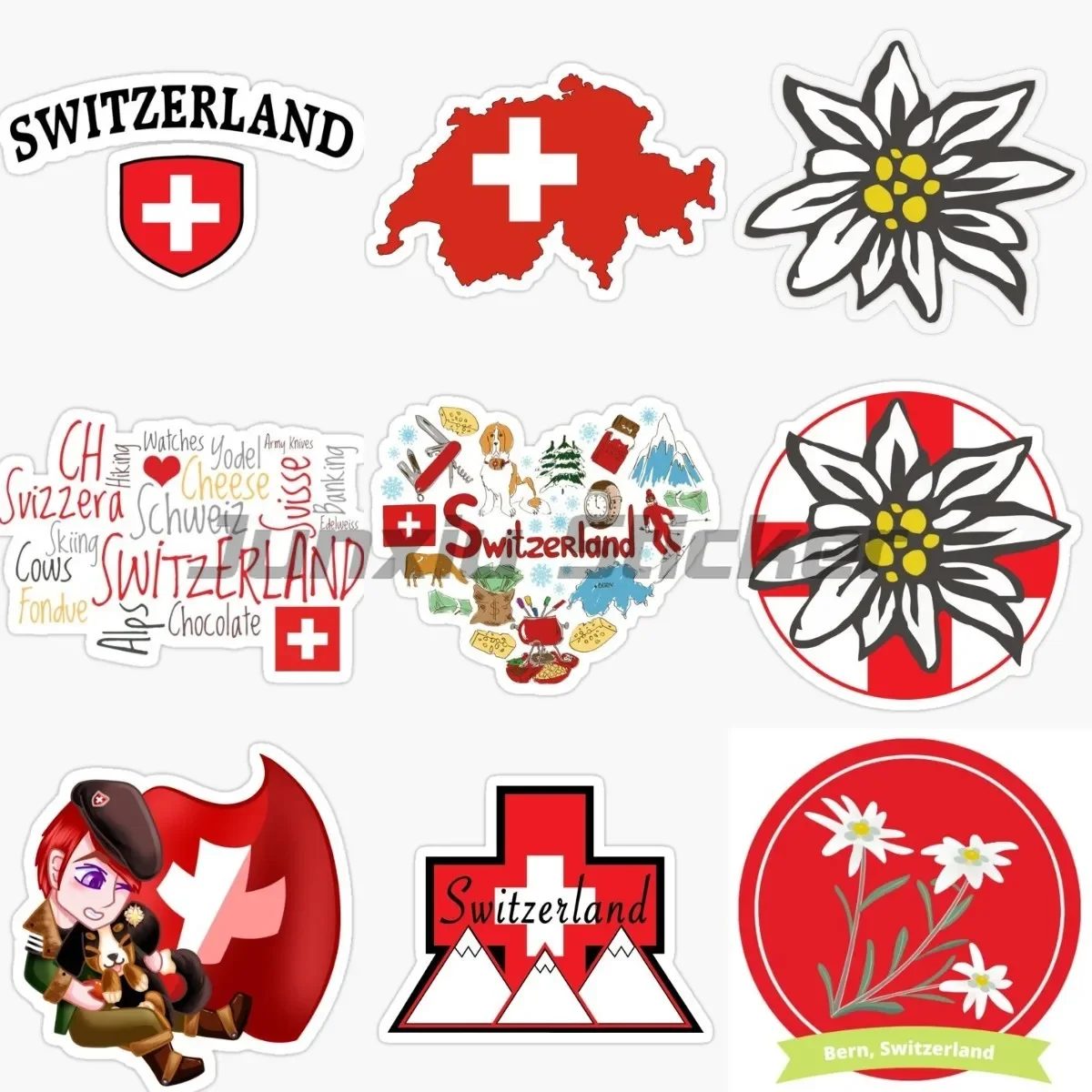 

Switzerland CH Edelweiss Flag Map Landscape Stickers Car Window Laptop Van Moto Wall Room Truck Decoration Decal Customizable