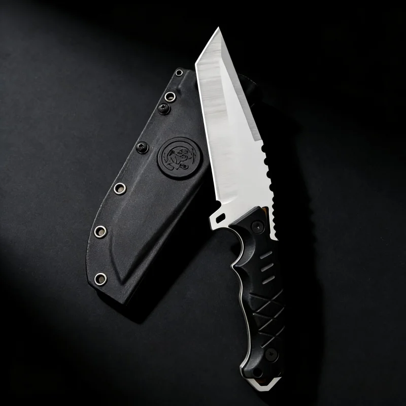 Fixed Blade Knife G10 Handle Tanto Point Serrated Edge Leather Sheath Outdoor Camping Hunting EDC Utility Collectible Knife - view 3