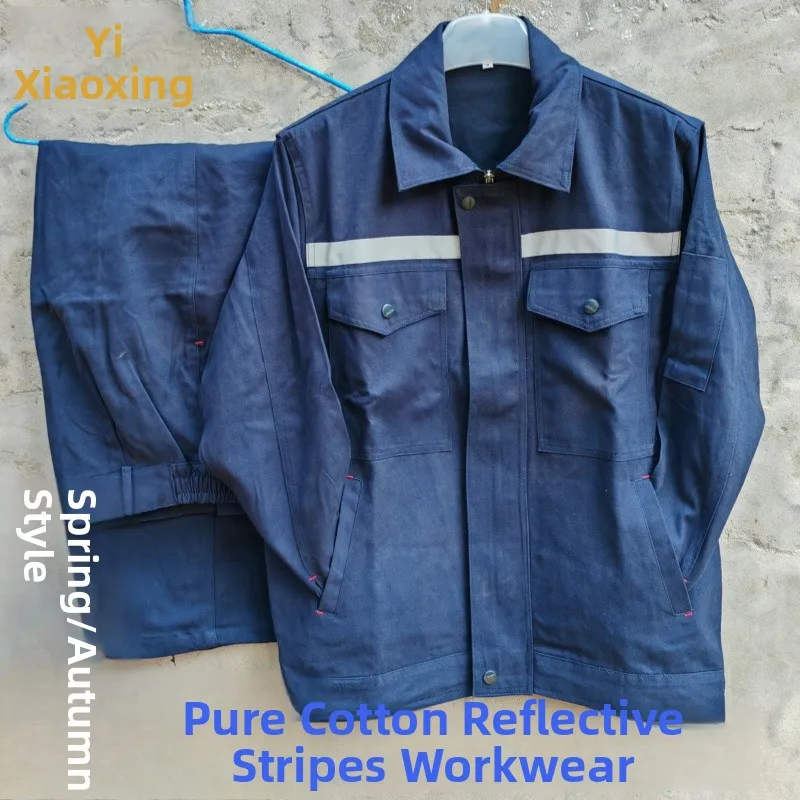 Completo da Lavoro in Puro Cotone per Primavera e Autunno, Resistente all'Usura, per Saldatori e Meccanici