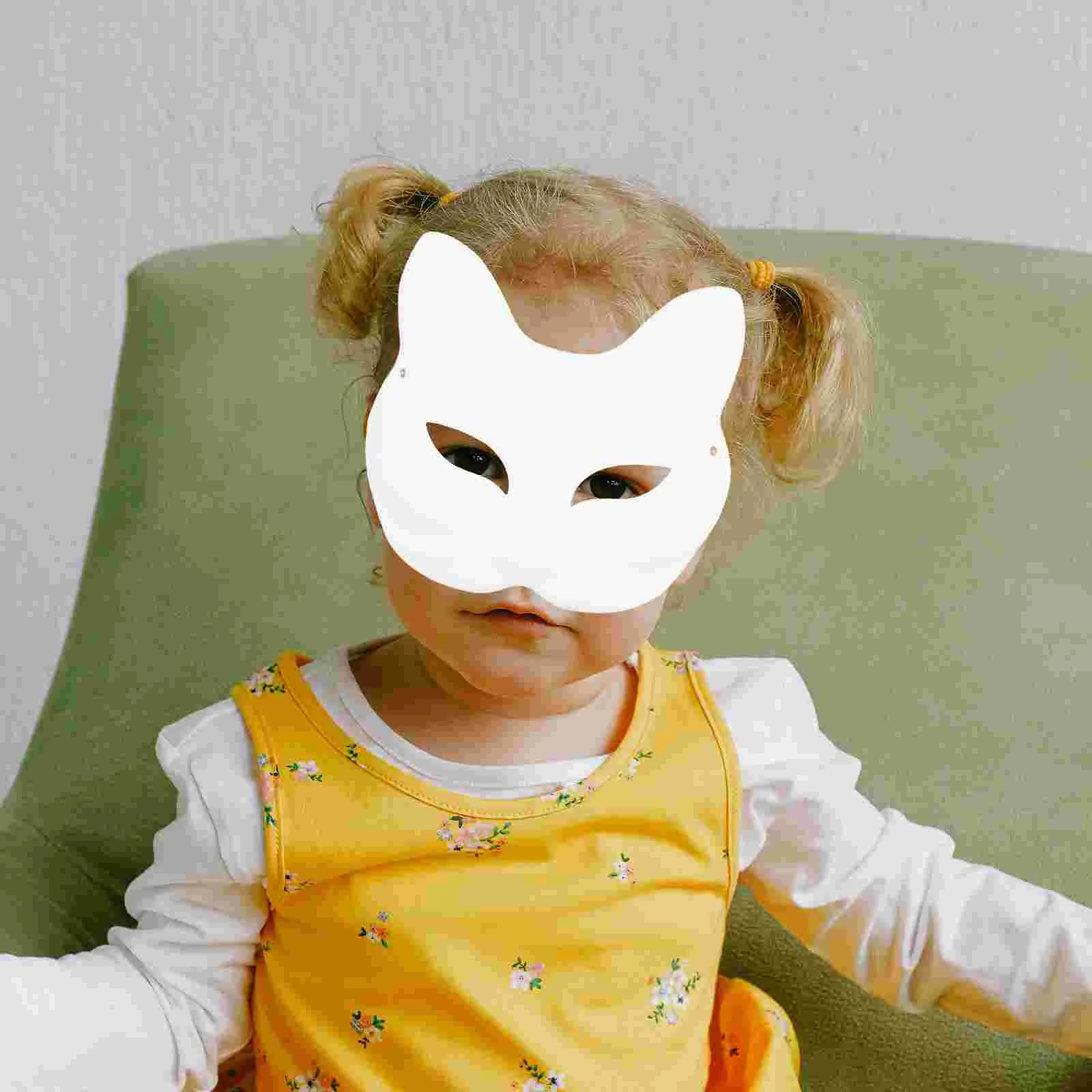 10 Pcs Hand Painted Pulp Masks Storytelling Fox Eye Halloween Props Dancing Blank Paper DIY Party Women Paintable Entertainment