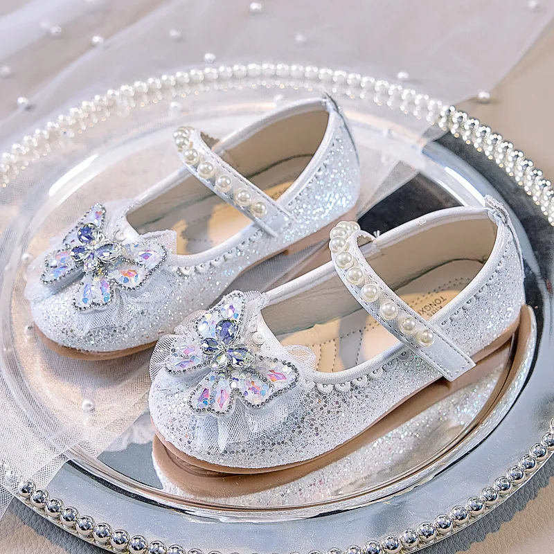 Mädchen Glitzer Strass Schmetterling Perlen Mary Jane Ballerinas Rutschfeste Weiche Sohle Kleinkind Mädchen Hochzeit Party Prinzessin Festliche Schuhe – Detail 1