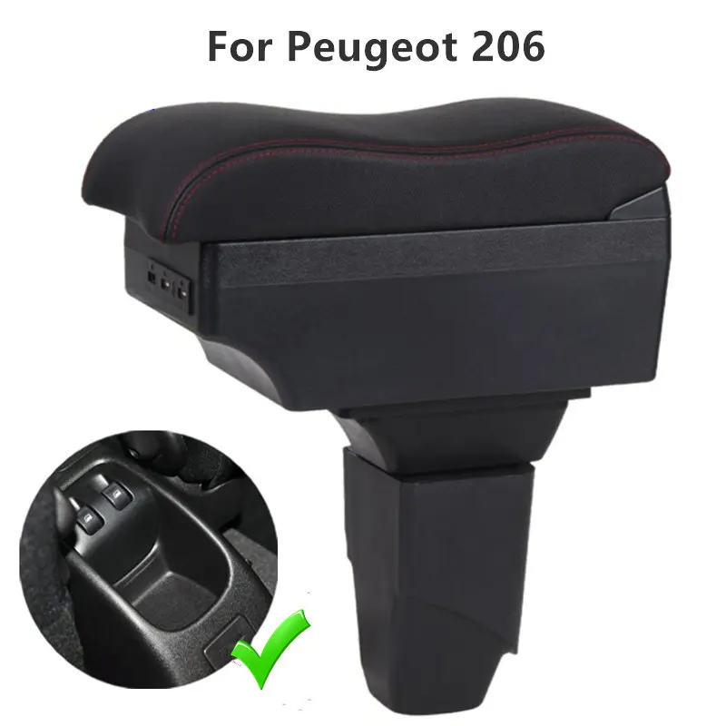 Podłokietnik do PEUGEOT 206, skórzany podłokietnik samochodowy, konsola środkowa, akcesoria USB do przechowywania