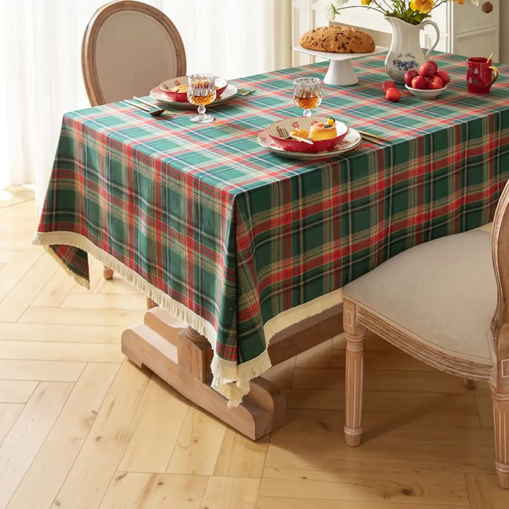 Cotton Blend Plaid Table Cloth Vintage Table Cover For Christmas Dinner Picnic Mat Photography Background Kitchen Home Decor