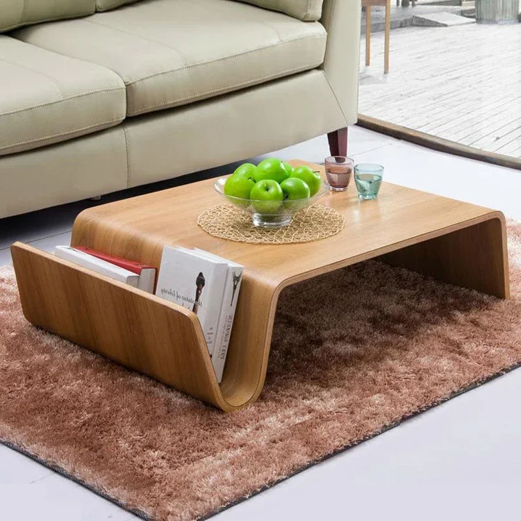 Nordic Japanese book and magazine storable table tatami mat coffee table walnut curved wood tea square table funiture