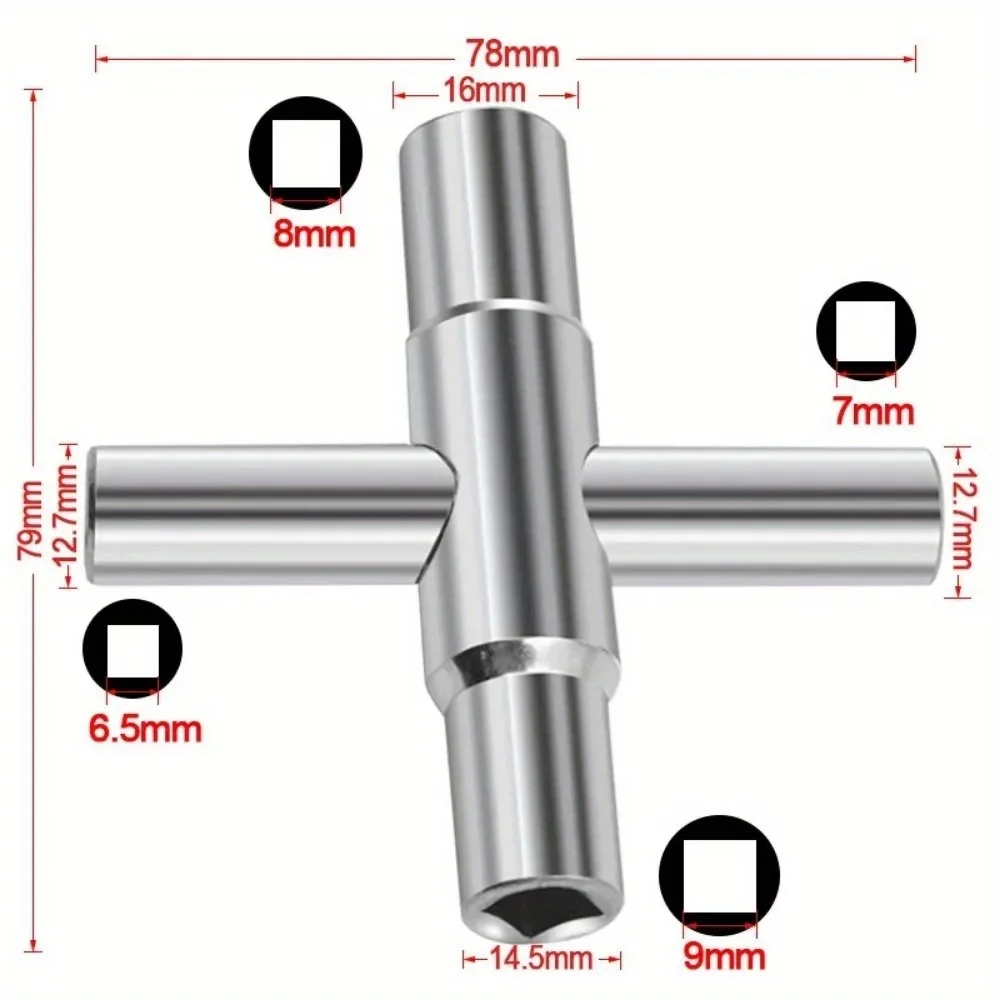 4 in 1 Universal Faucet Wrench for Bathroom Electric Meter Cabinets Radiator Bleeding 6.5mm 7mm 8mm 9mm Square Key Socket Spanne