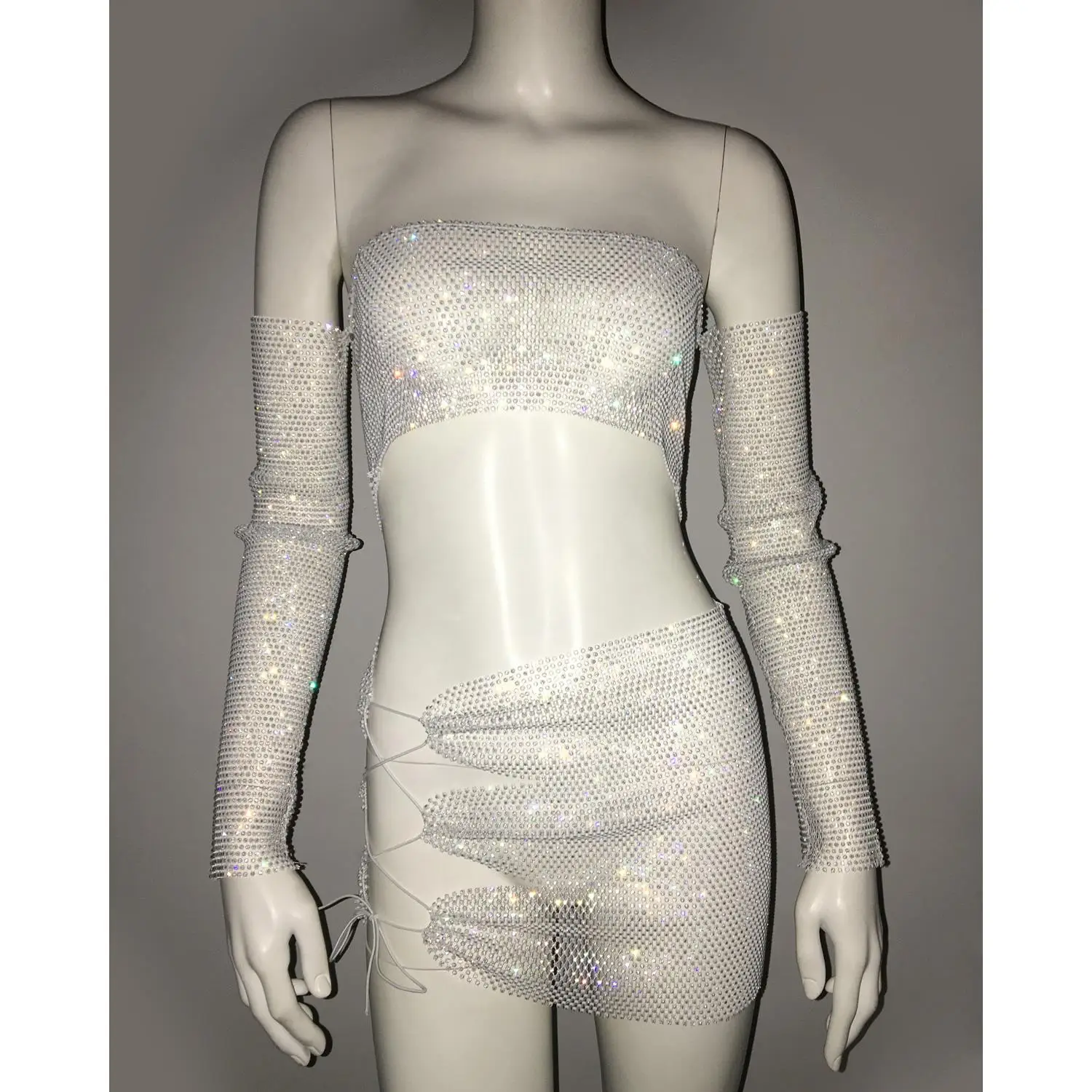 مجموعة بيكيني علوية وتنورة مثيرة شفافة من See-tough Me مع تفاصيل ماسية للنساء ملابس كاجوال صيفية #4