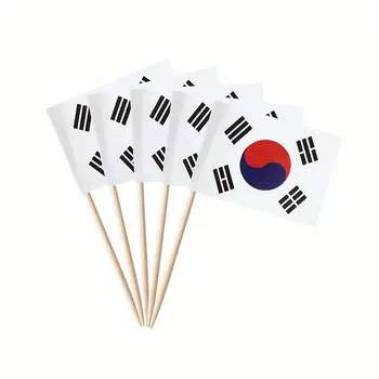 100 ks vlaječek s párátky ve tvaru korejské vlajky - ideální na koktejly, sýrové talíře a párty dekorace, muffiny, pizzu a ovoce 6 nejlepší prodej Korejské párty dekorace - №5