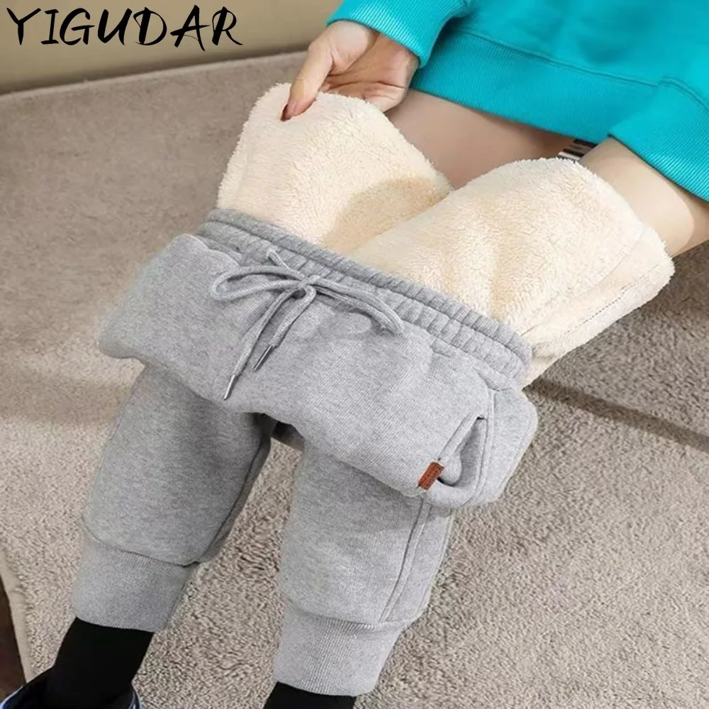 

Gray women Sweatpants Wool Pants Autumn Winter Baggy Streetwear Sports Pants Black winter thick Joggers Streetwear Trousers