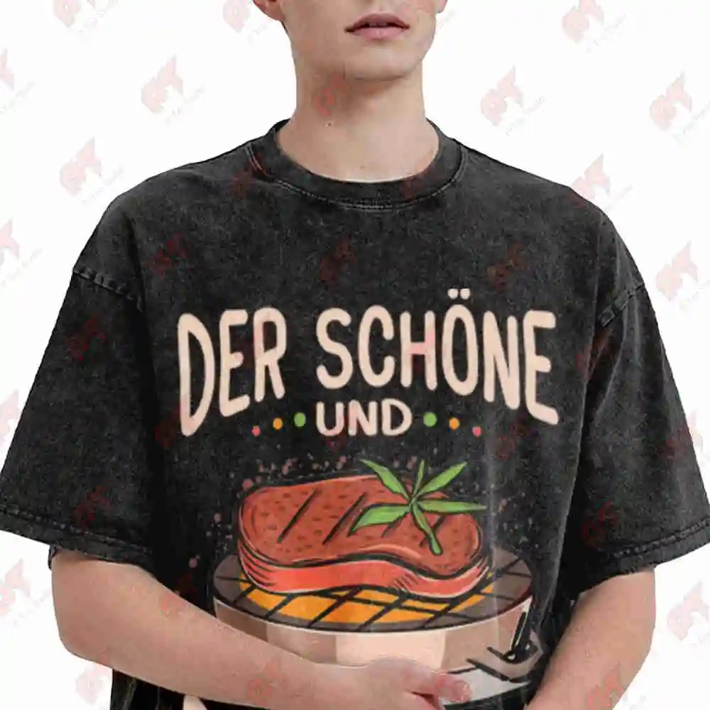 Funny BBQ Grill Master Steak German Quote Vintage Washed Tee Pure Cotton T-Shirt