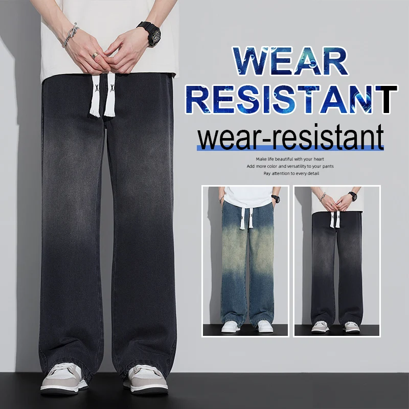 

Mens Gradient Washed Loose Wide Leg Jeans 2025 Autumn Winter Drawstring Design Comfortable Versatile Casual Pants Plus Size 4XL