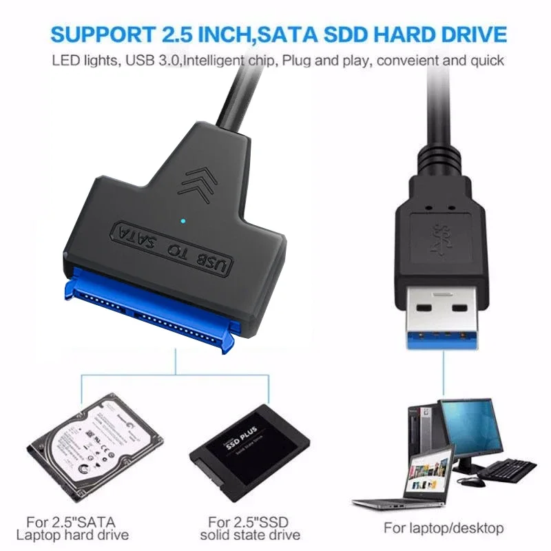 Sata Naar Usb 3.0 Kabel Voor Externe 3.5 2.5 Inch Hdd Ssd Harde Schijf Connector Usb3.0 Naar Sataiii Koord 22 Pin Met 12V Voeding