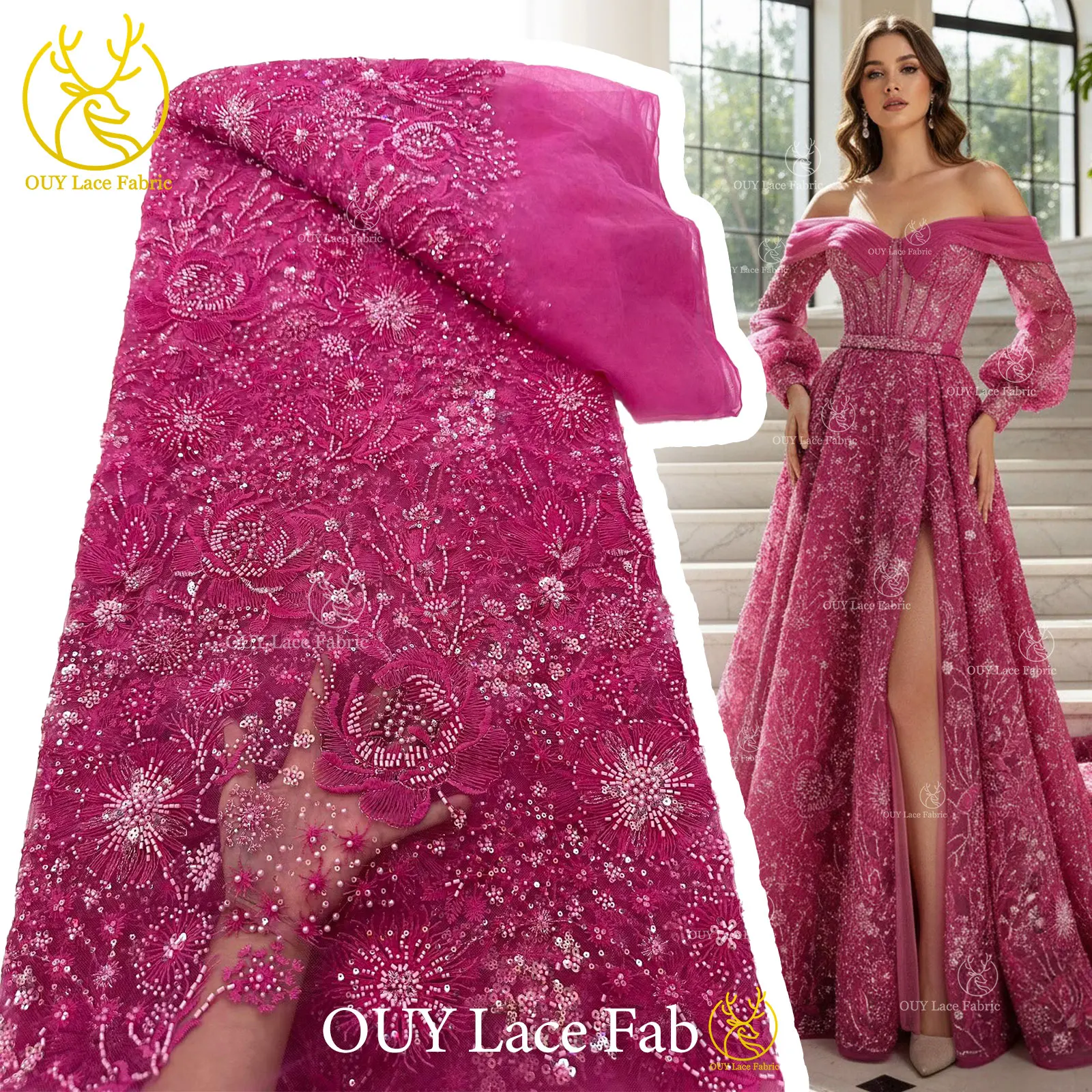 

New Style Nigerian Gorgeous Sequins Lace Fabric 2026 High Quality French African Embroidery Beaded Lace For Party Dress Sewing