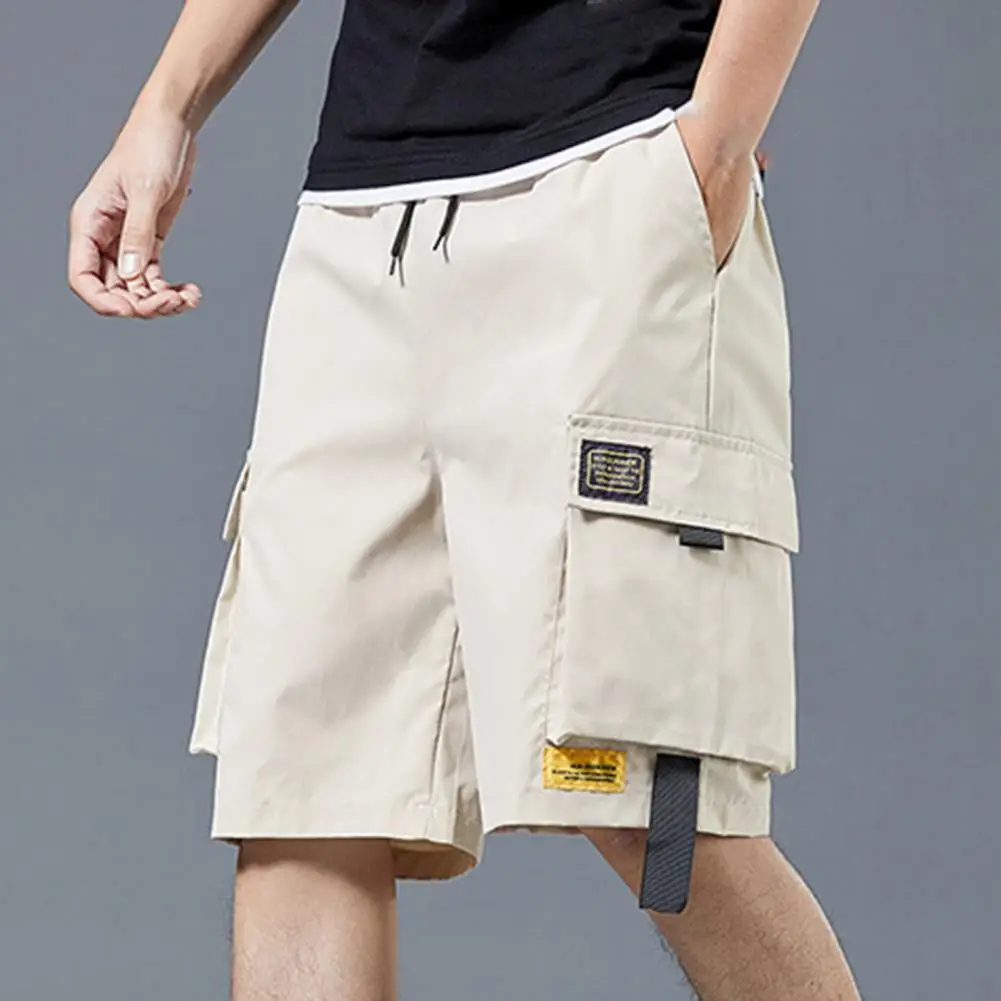 Summer Shorts Solid Color No Constraint Drawstring Stretchy Waist Summer Shorts Leisure Men Cargo Shorts Daily Clothes