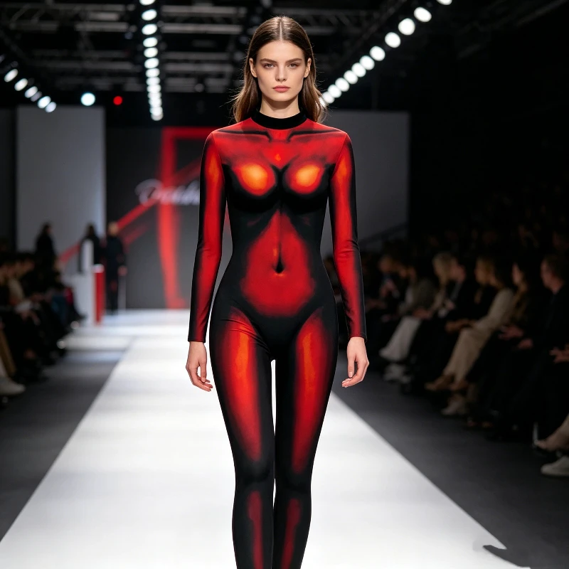 

Sexy Red Skin Digital Printed Cosplay Costume Tights Stage Performance Costume Carnival Party Bodysuit Women Elastic Suits