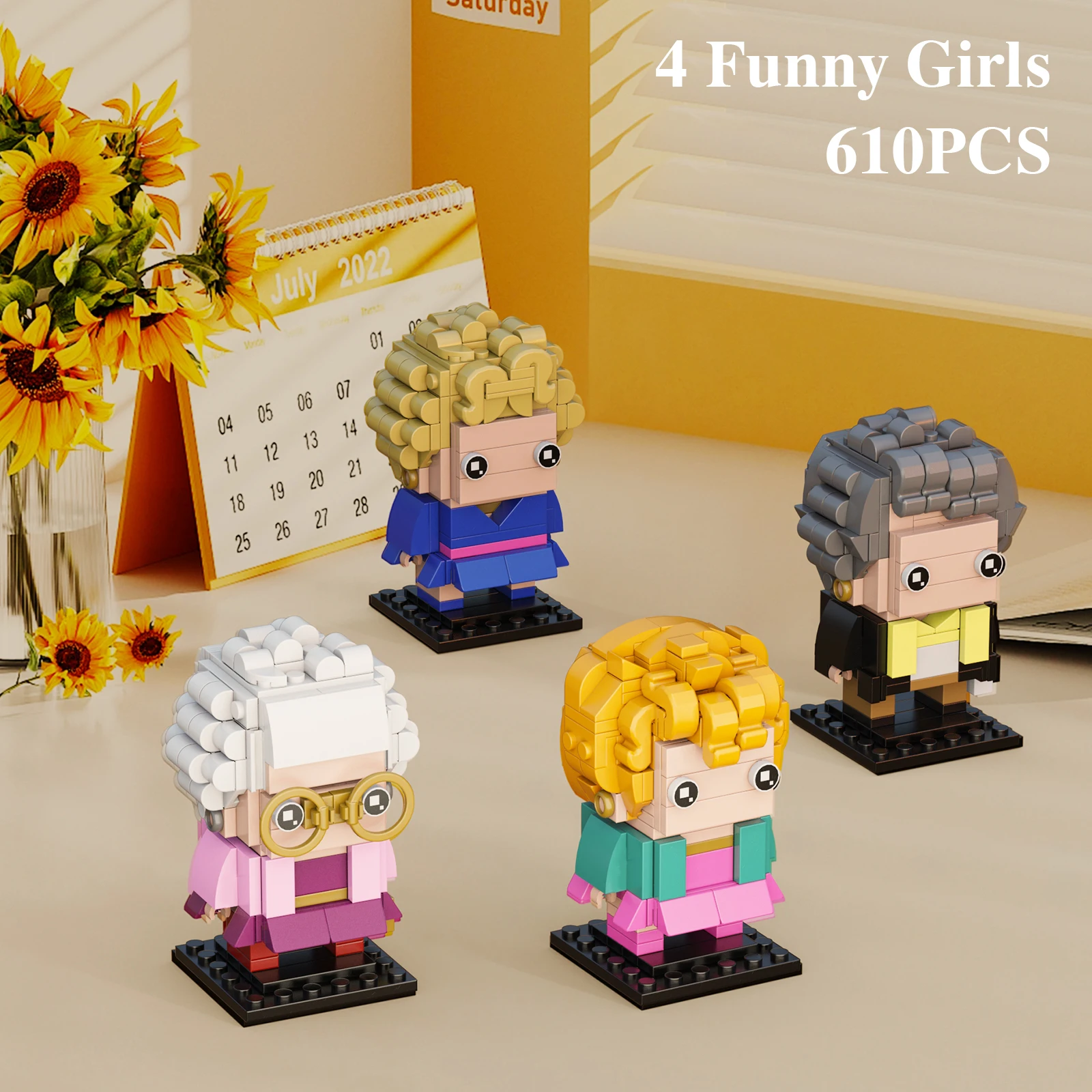 MOC-Conjunto de bloques de construcción para niños y niñas, Set de figuras de niña dorada 4 en 1 con Freddy Zbornak,Rose Nylund,Ideas BrickHeadZ, juguetes para niños y niñas, regalos