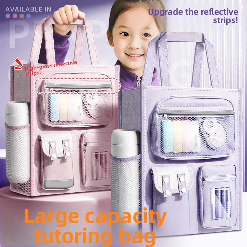 Large Capacity Zipper Stationery Bag Oxford Fabric Tutoring Tote Handbag for Students A4 A5 B5 Document Storage 34.8x30cm