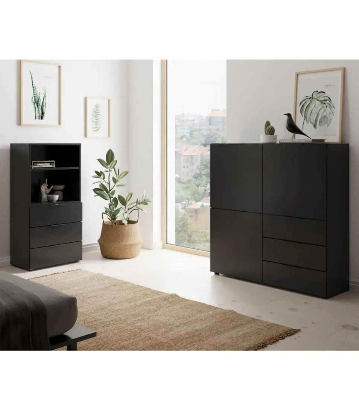 Comfortable FMD drawers with 3 doors and 3 drawers Black