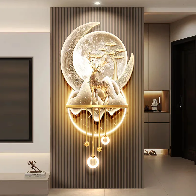 Entrance Decoration Painting,mural Lamp At The End of The Corridor,high-end Feeling,moon Entrance Background Wall Hang Painting