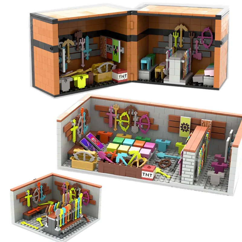 MOC マイワールド 武器保管室 ブロック アレックス スティーブ フィギュア アクセサリー 組み立てブロック おもちゃ クラシックミリタリーコレクション