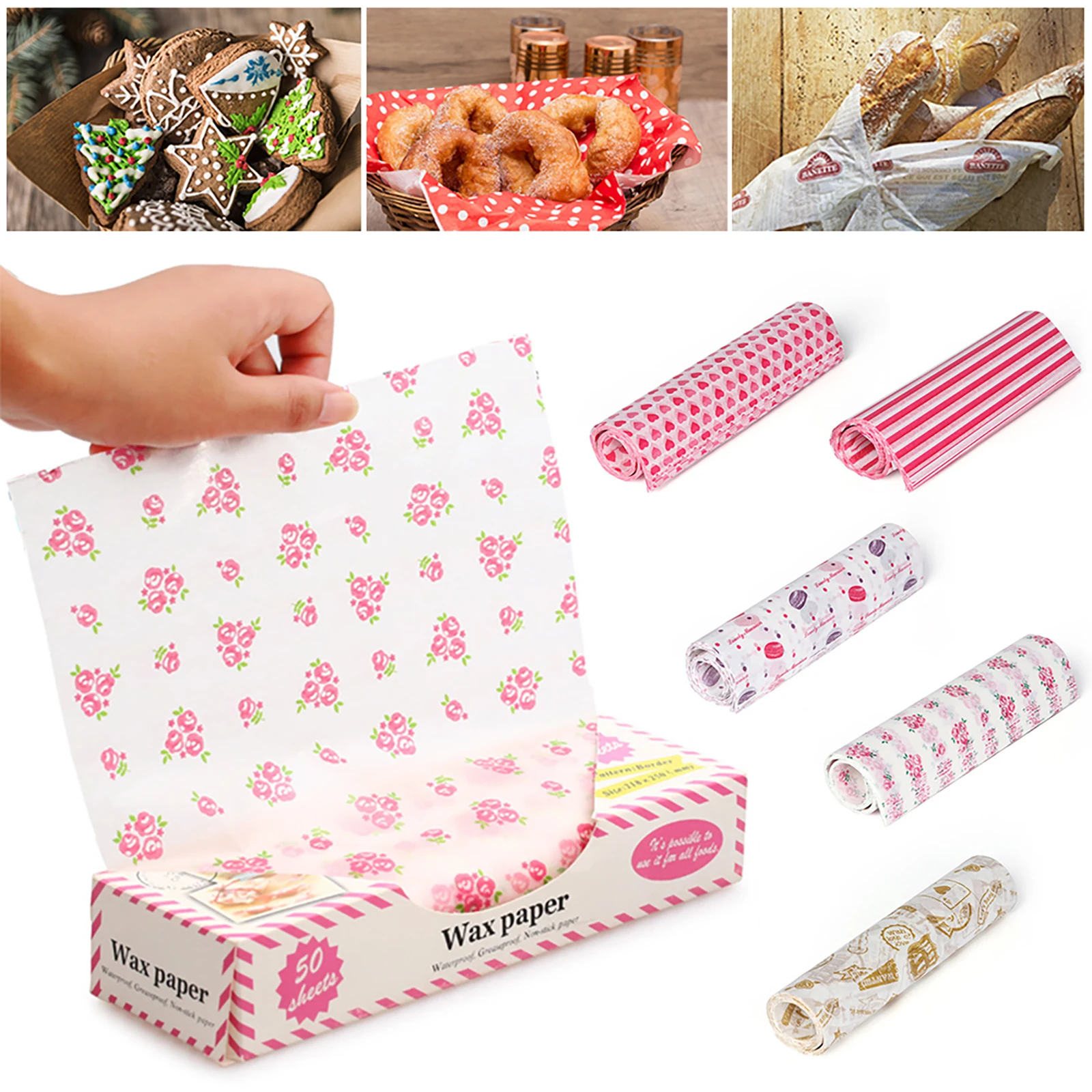 50pcs/box BBQ Food Pad Paper Kitchen Bakeware Printing for Bread Sandwich Burger