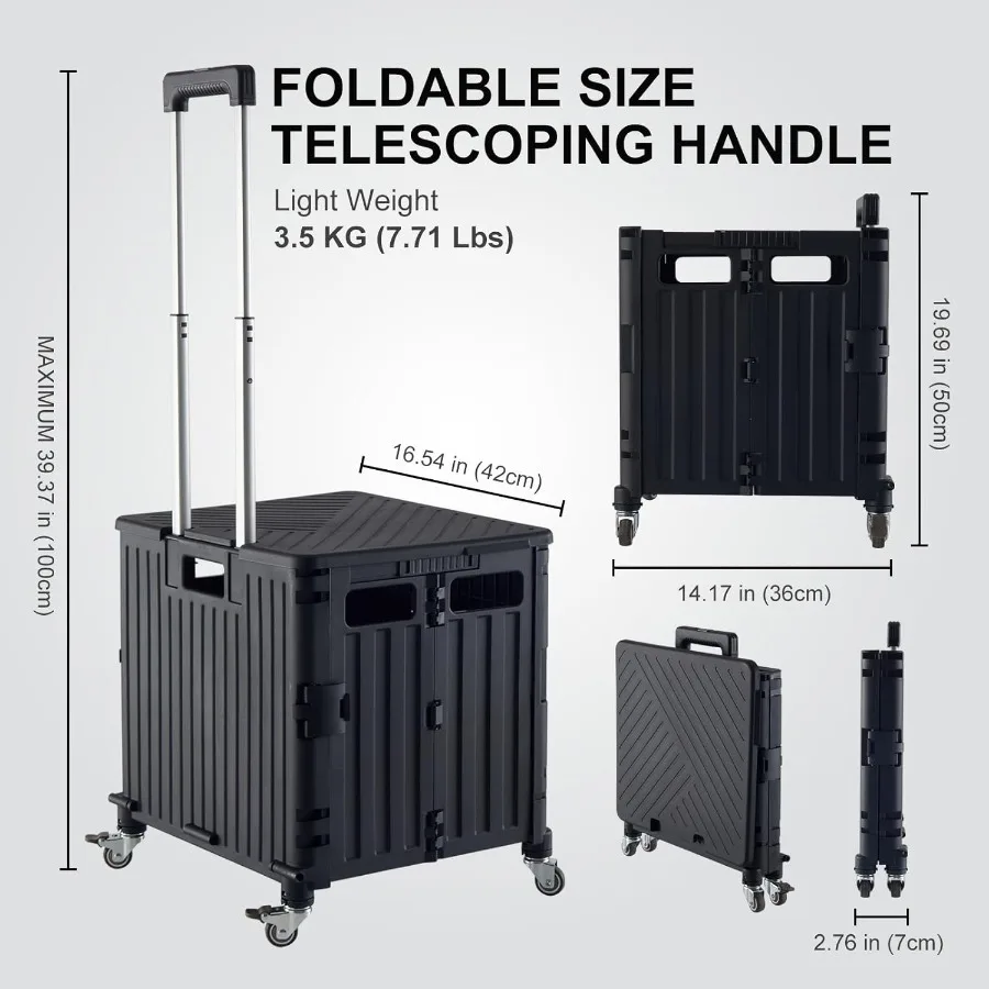 Carrello multiuso pieghevole Carrello portaoggetti portatile Carrello della spesa Cassetta degli attrezzi pieghevole con cestino del coperchio su 4 ruote girevoli f