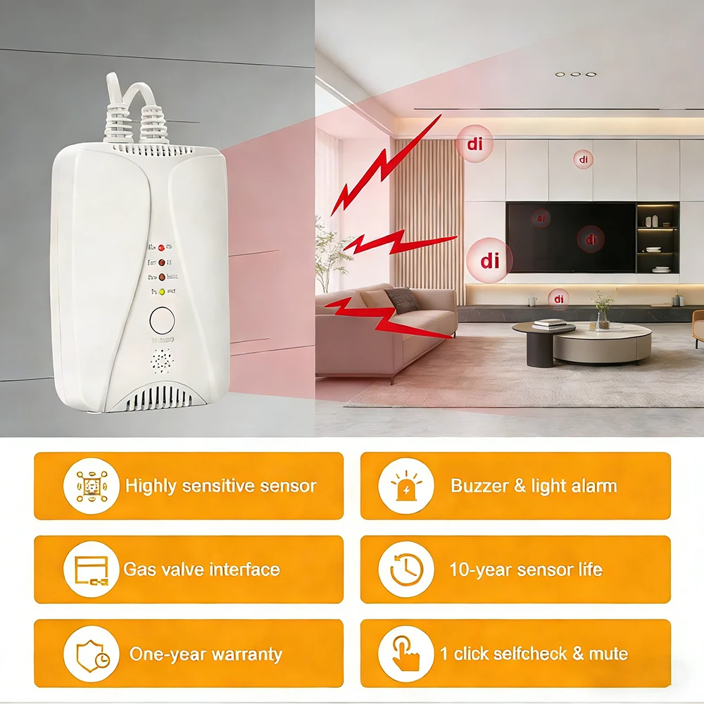 HD2000 Gas Detector With Valve LPG Gas Detector Natural Gas Leak Detector For Home Kitchen Propane Gas Bottle Methane CH4