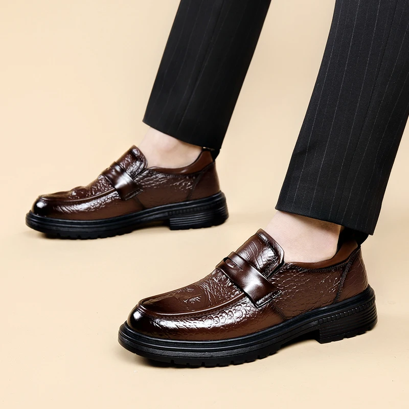 

High Quality Leather Men Casual Shoes Italian Luxury Brand Mens Loafers Breathable Formal Mens Dress Shoes Slip-on Driving Shoes