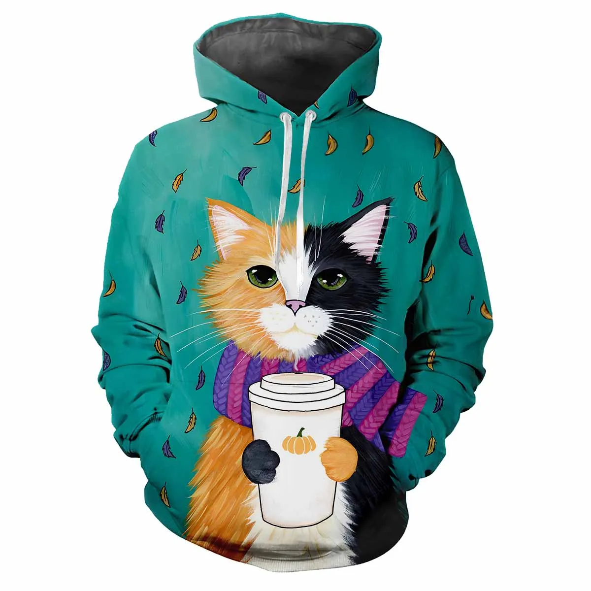 Cartoon Cat Harajuku Printed Street Hip Hop Fashion Men Women Fun Style Soft Comfortable Fashionable Elegant Personalized Hoodie