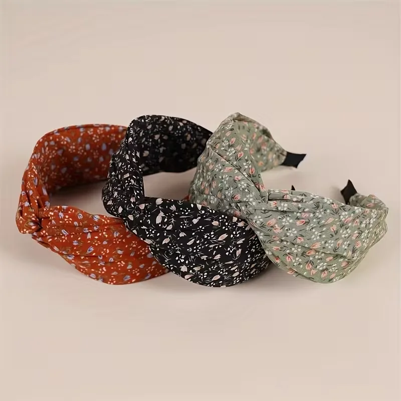 1pc vintage floral fabric hair band for women - an elegant wide knot hair accessory band, perfect for a party - view 4