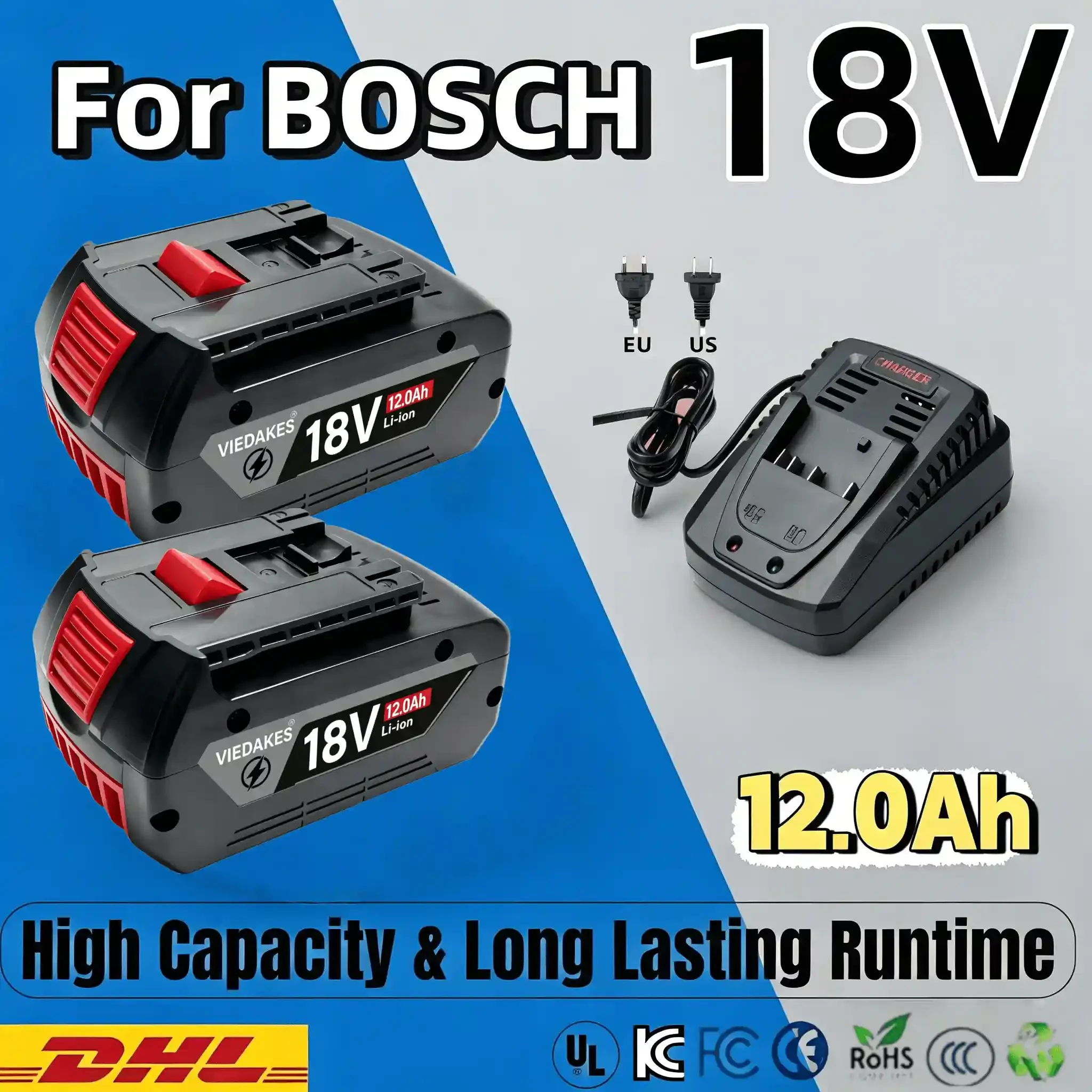 

VIEDAKES✅ For Bosch 18V Battery BAT620 8.0Ah High Capacity Rechargeable Replacement Pack Stable Power Tool 18V Lithium Battery