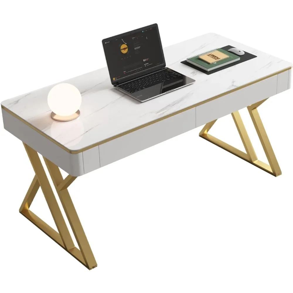 White Gaming Desk with Tempered Glass Top - Thickened Lacquered PC Desk and Writing Desk - Escritorios para Computadoras