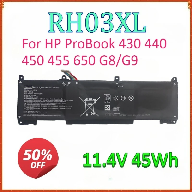 

RH03XL 11.4V 45Wh New Laptop Battery RH03XL For HP ProBook 430 440 450 455 650 G8/G9 Zhan 66 pro A 14 G4/G5 4/5