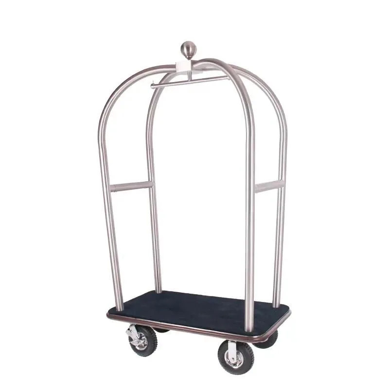 Modern Luxury Hotel Trolley Platform Restaurant Airport Luggage Cart Smooth Silver Finish Durable Metal
