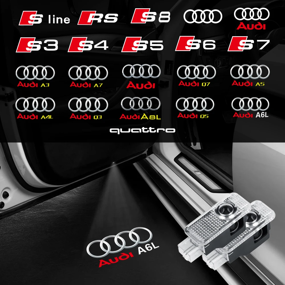 Für Audi A3 8V 8P A5 A6L A7 Q3 Q5 Q7 A4 B5 B6 B7 B8 A1 RS TT S3 S6 Sline Quattro Auto-Tür HD Willkommens-Licht Laser-Projektor-Lampe – Detail 1
