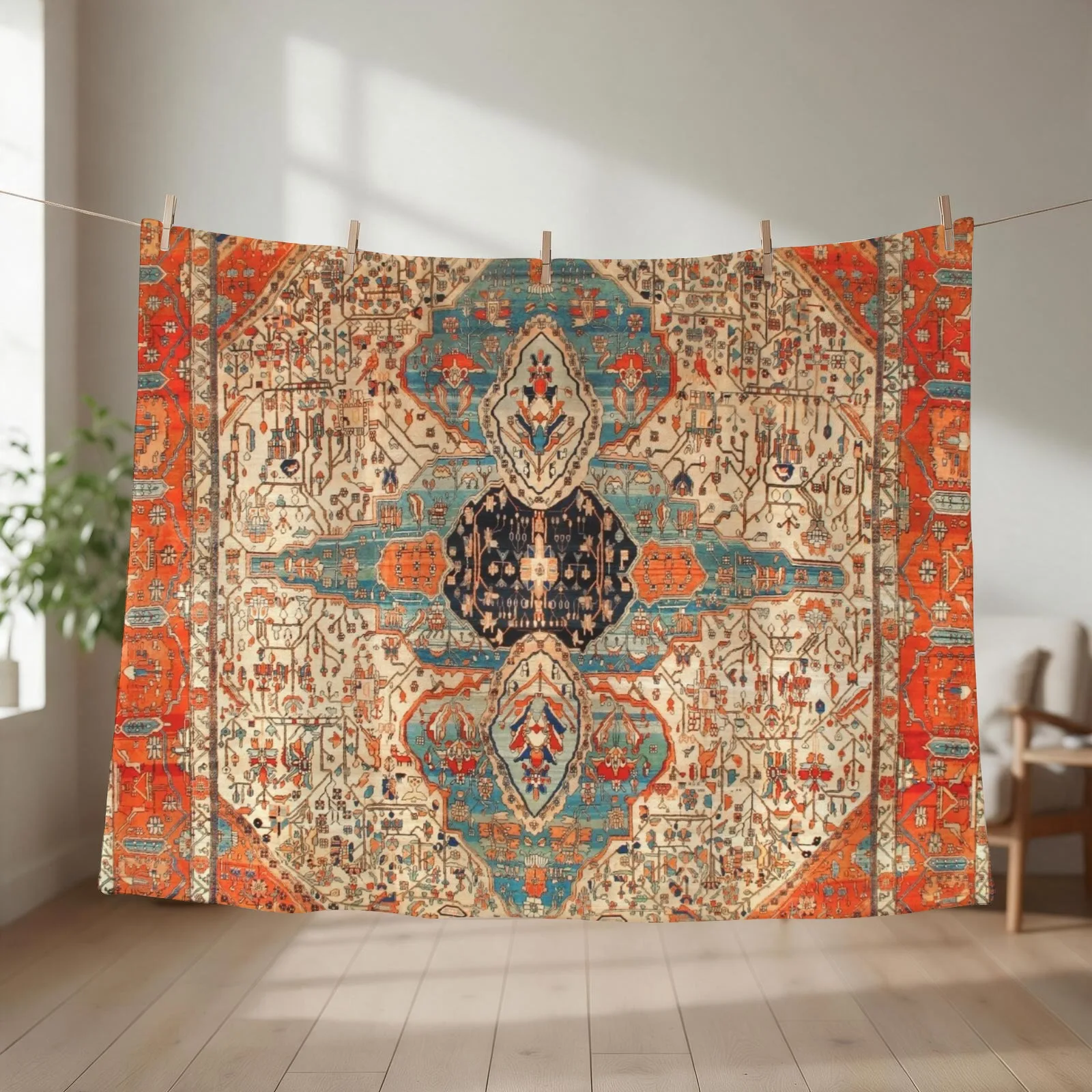Mohtashan Kashan Persian Rug Print Throw Blanket couch cozy soft plush fuzzy picnic outdoor blanket