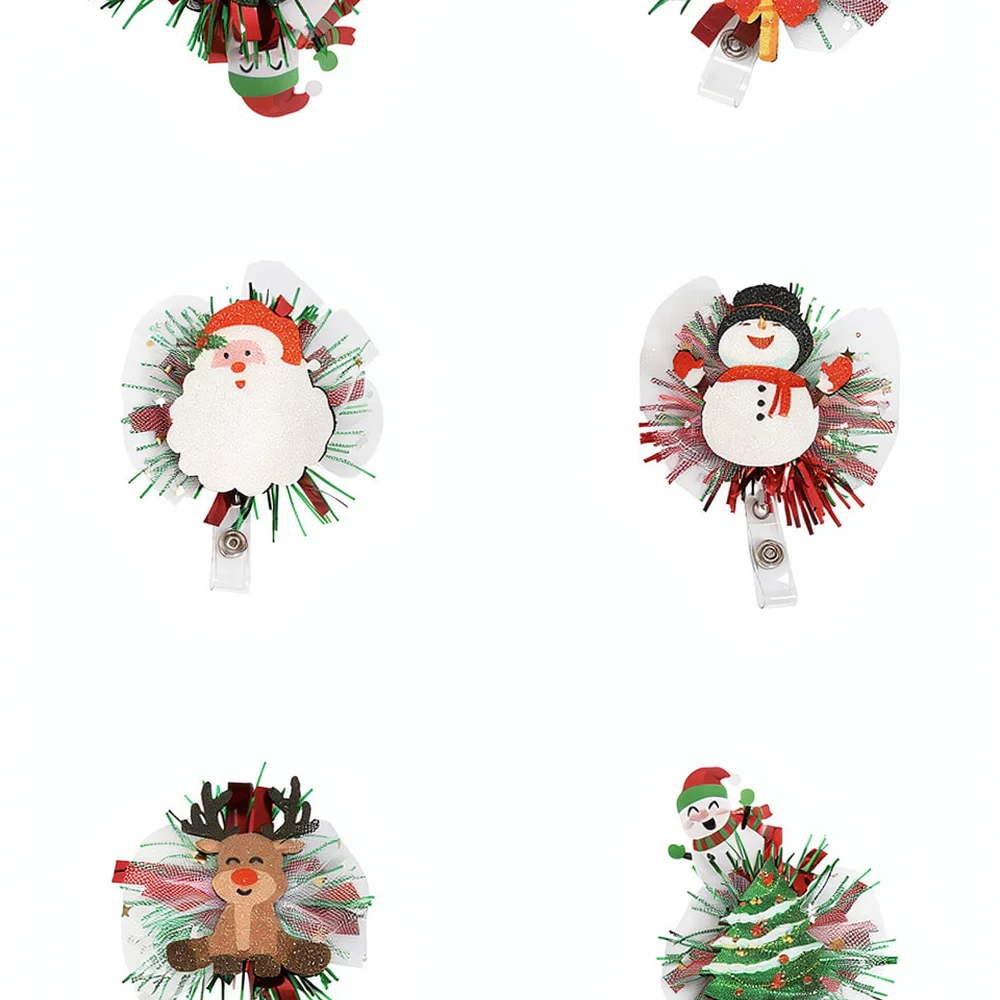 Christmas Retractable ID Badge Reel Cute Cartoon Snowman Reindeer Pattern Card Clip For Daily Office Use Decor