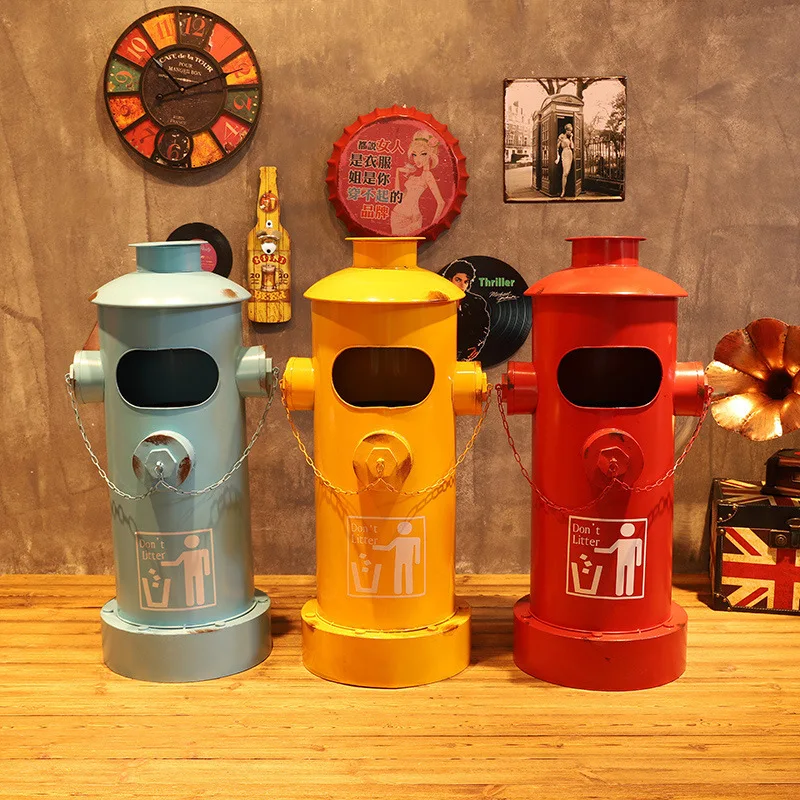Retro wrought iron fire hydrant trash can storage bucket home living room