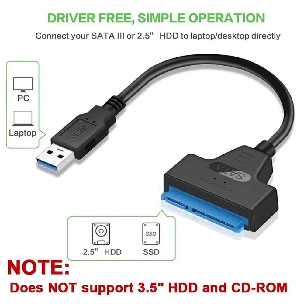 USB/Type C SATA 3 Adapter Cable SATA to USB 3.0 Converter Cord for 2.5 Inch External SSD Hard Drive for Laptop Desktop Computer