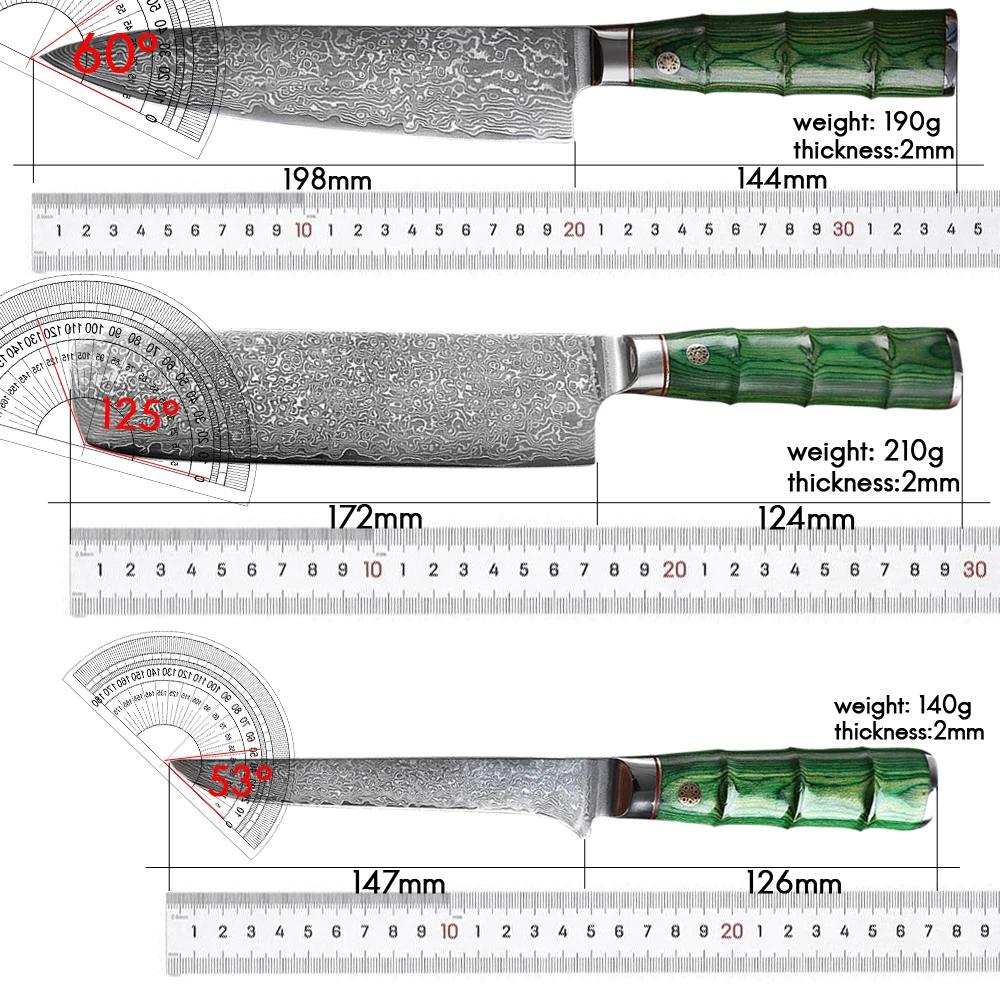 RZD Damascus Steel Kitchen Japanese Chef Knife VG10 Meat Cleaver Deboning Fishing Fillet Knife High Carbon Full Tang Knife Tool