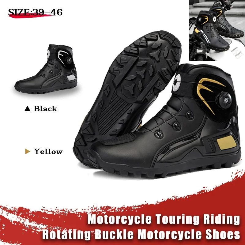 

New Mens Motorcycle Shoes Anti-slip Rubber Motorbike Boots TPU Crashproof Motocross Boot Leather Men Motos Ride Shoes botas moto