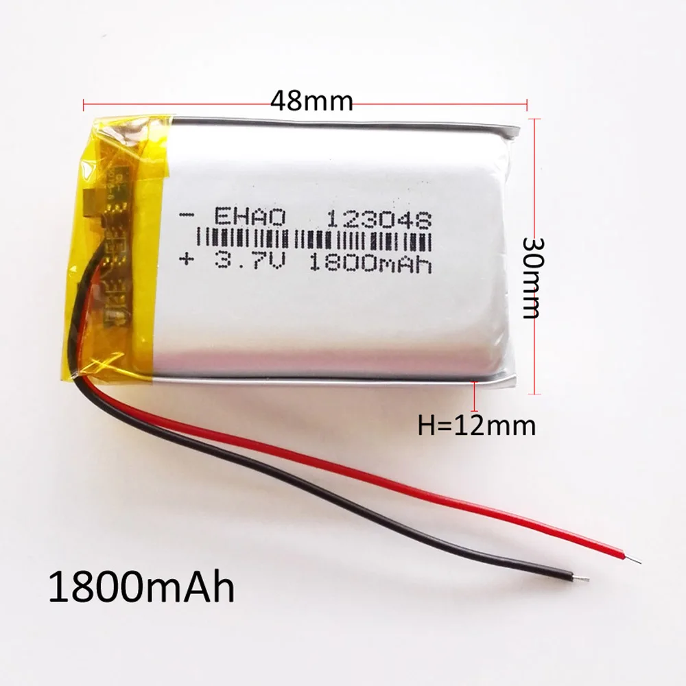 EHAO 123048 3.7V 1800mAh Lithium Polymer LiPo Rechargeable Battery For Mp3 PAD DVD E-book bluetooth speaker LED light