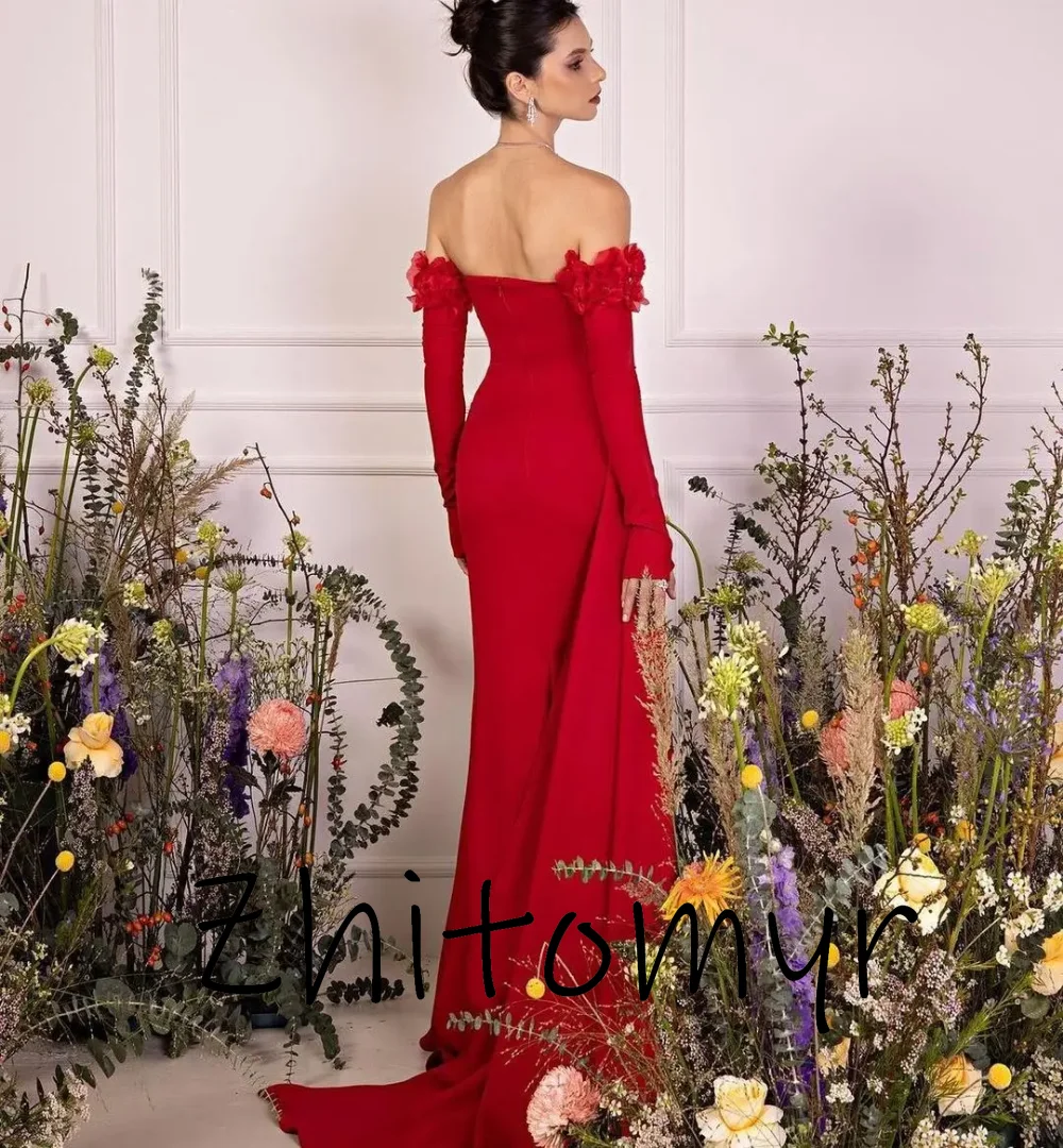 Simple Elegant Strapless Dresses Quater Sleeves Backless Off the Shoulder Mermaid Formal Wedding Party Dress