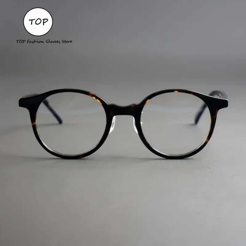 

2026 Vintage Round Eyeglass Frames Acetate Lightweight Leopard Print Glasses Frame for Prescription Lens Anti Blue Eyewear