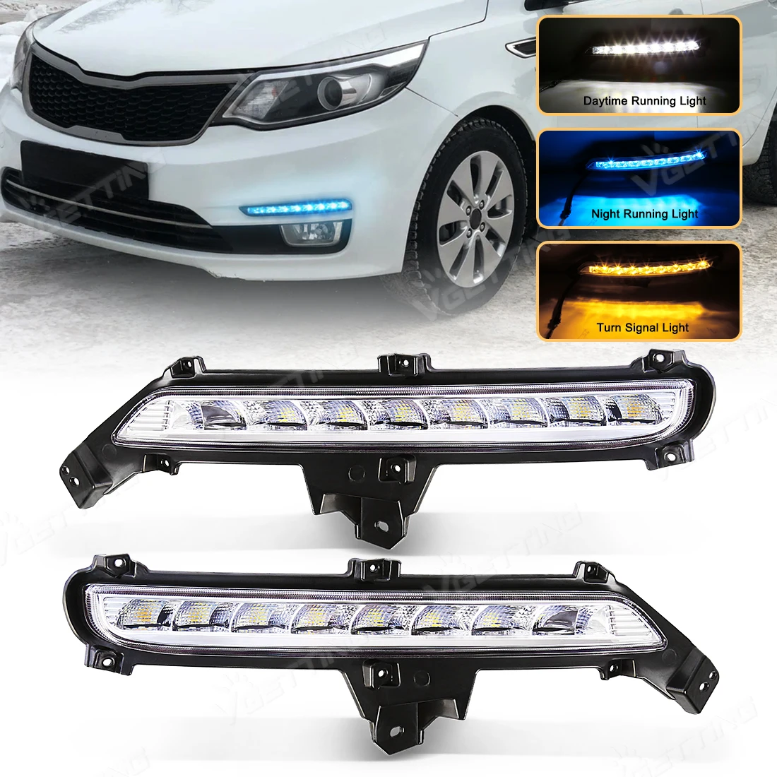 

Car LED Daytime Running Light For KIA RIO K2 2015 2016 3-Color DRL Sequential Flow Turn Signal Light Night Lamp Accessories 12V